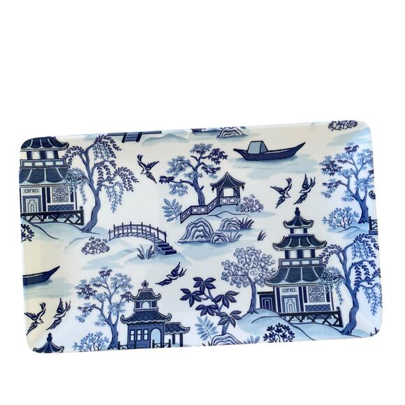 Shabby Chic Melamine Chinoiserie Appetizer Plates White & Blue Willow Set 4 New - Picture 9 of 12